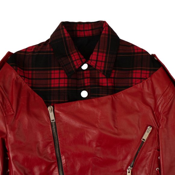 UNRAVEL PROJECT Red Leather Hybrid Biker Jacket Size 4/40 $2310 - Picture 2 of 5